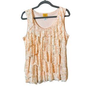 Ruby Rd. Women's Orange Ruffle Front Scoop Neck Tank Top Size Large Peach Color
